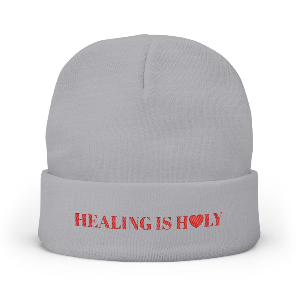 'HEALING IS HOLY' Embroidered Knit Beanie