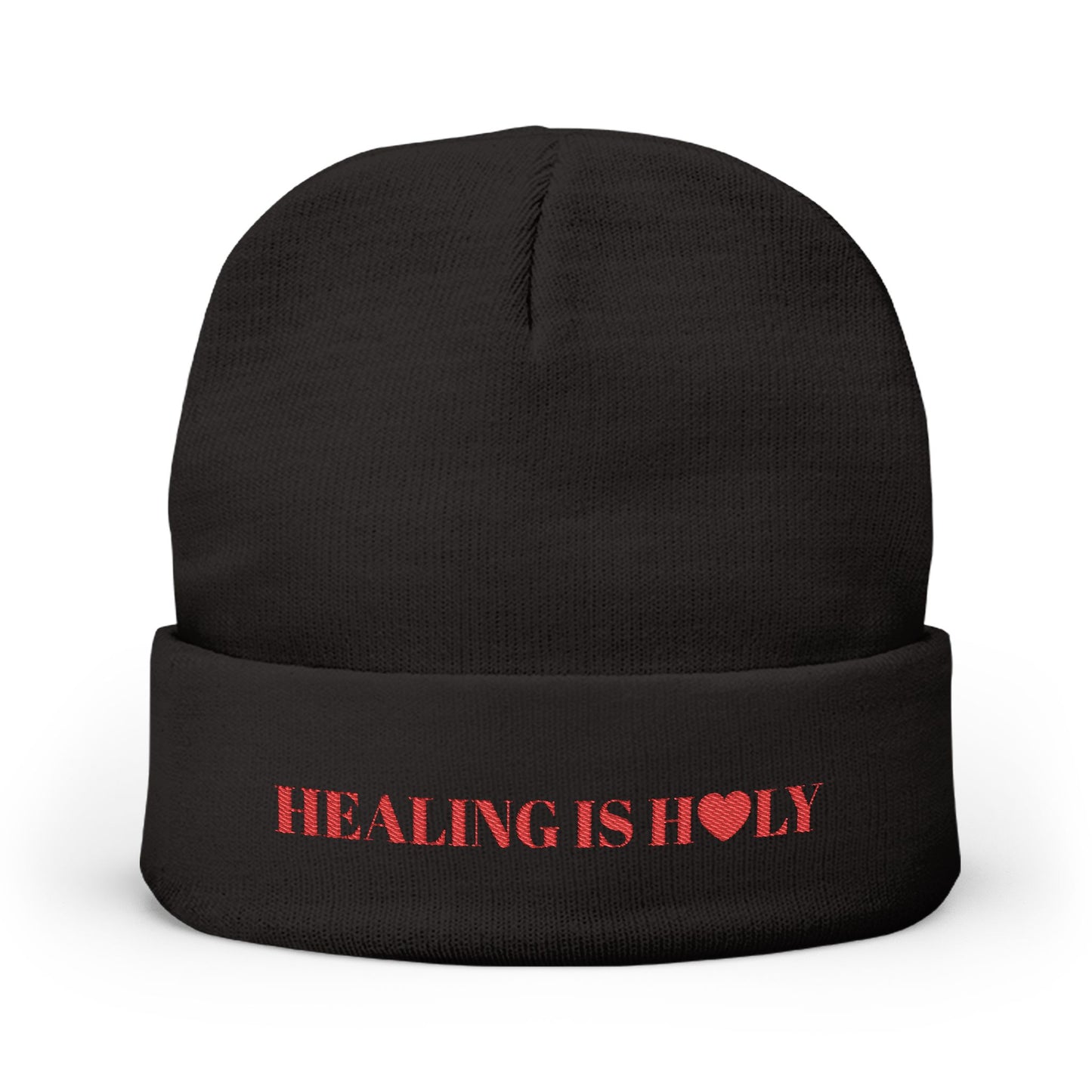 'HEALING IS HOLY' Embroidered Knit Beanie